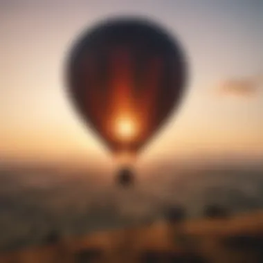 Couple enjoying a hot air balloon ride at sunrise