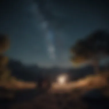 Couple stargazing under a moonlit sky