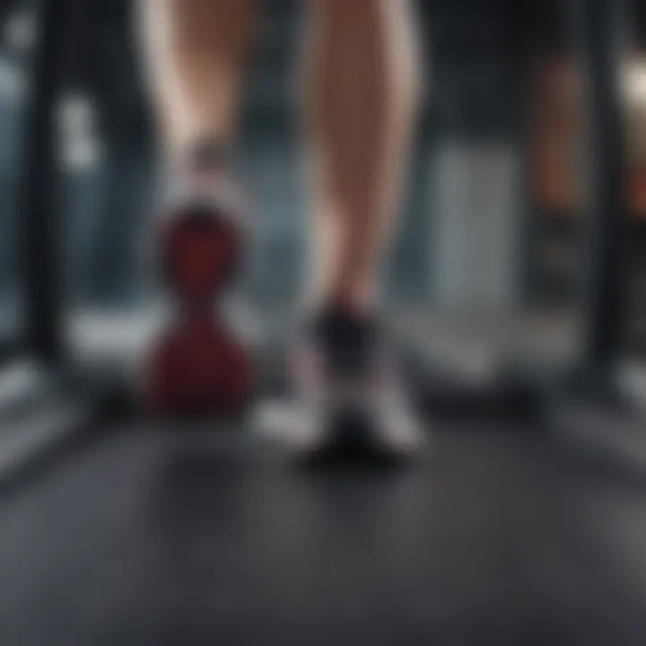 Running shoes on a treadmill ready for exercise