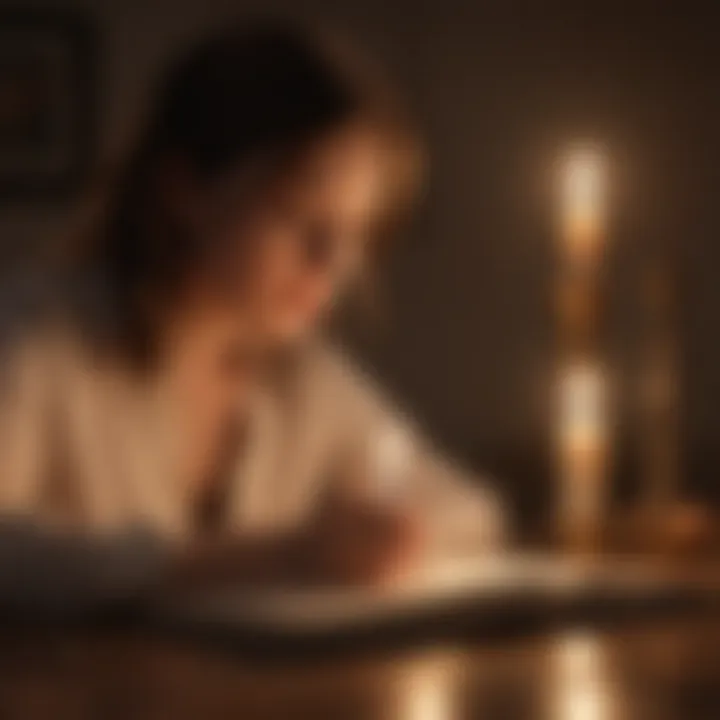 Illustration of a person journaling by candlelight for self-reflection