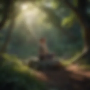 Illustration of a person meditating in a serene natural setting