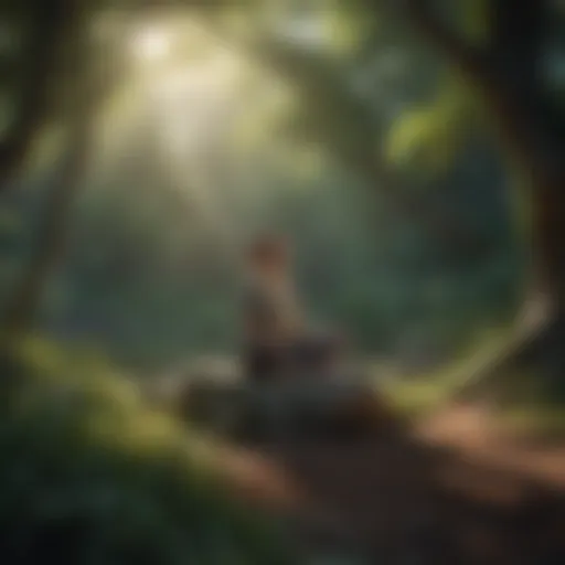 Illustration of a person meditating in a serene natural setting