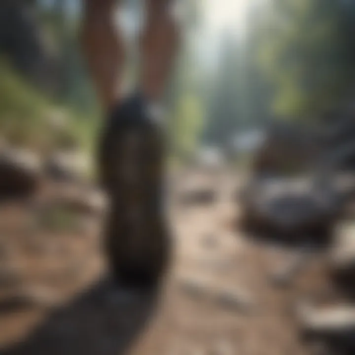Running shoes on a rocky trail