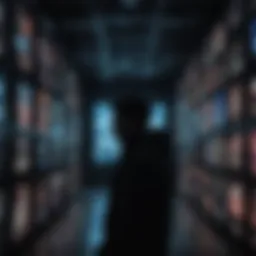 Silhouetted figure engulfed in digital screens