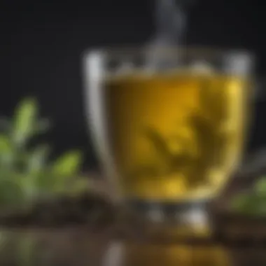 Invigorating Oolong Tea Infusion Steaming cup of oolong tea with vibrant green tea leaves