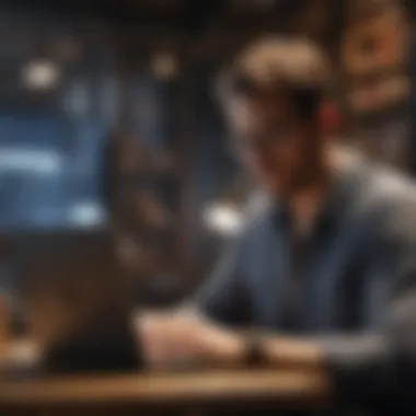 Understanding Company Dynamics An individual researching company culture on a laptop