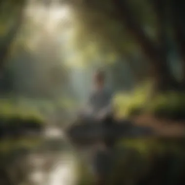 A peaceful nature scene with a person meditating, conveying the importance of well-being.