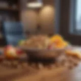 Fresh fruits and nuts arranged on a desk