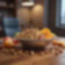Fresh fruits and nuts arranged on a desk