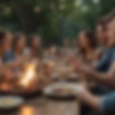 An engaging group of friends enjoying a lively outdoor gathering