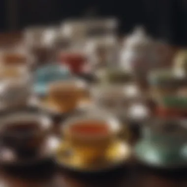 An arrangement of various teacups showcasing different types of tea