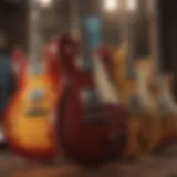 A vibrant array of guitars showcasing different styles and colors