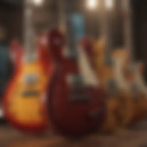 A vibrant array of guitars showcasing different styles and colors
