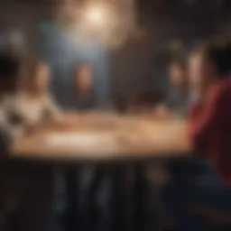 Collaborative brainstorming session with diverse individuals sharing ideas.