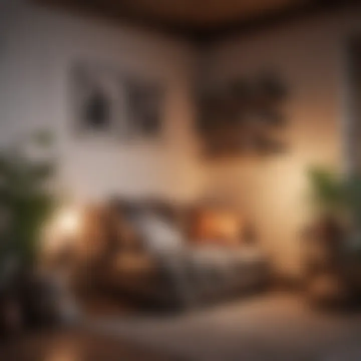 A serene reading nook with cushions and soft lighting