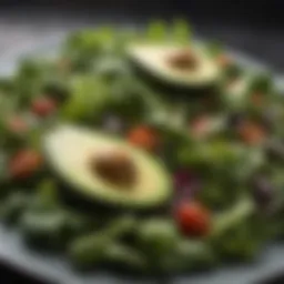Fresh green vegetable salad with avocado slices on a bed of mixed greens