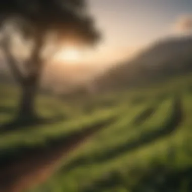 Serenity of a Tea Plantation at Sunrise Tea plantation at sunrise