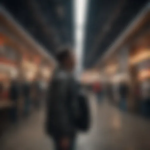 Person standing alone in a crowded room feeling isolated