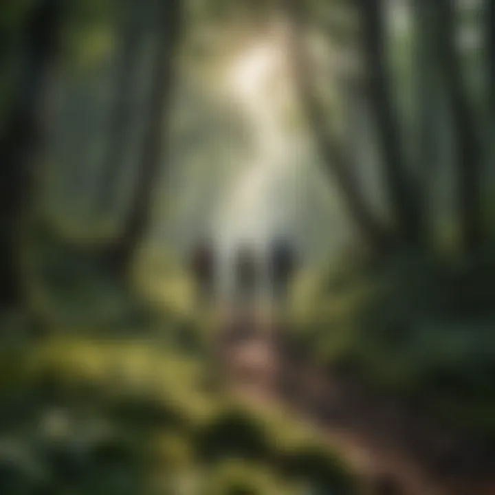 Couple hiking through a lush green forest