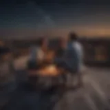 Couple stargazing on a rooftop terrace