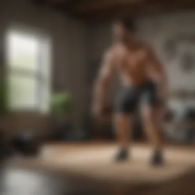 Man performing bodyweight exercises in home gym