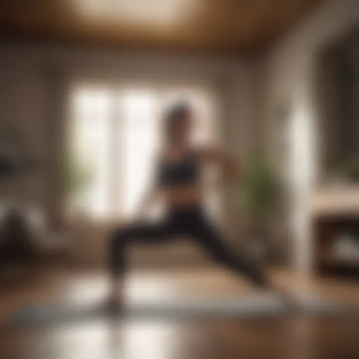 Woman doing yoga pose in living room