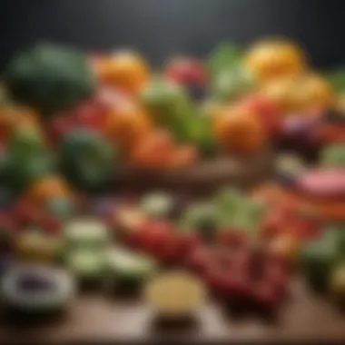 A colorful array of fresh fruits and vegetables on a wooden table