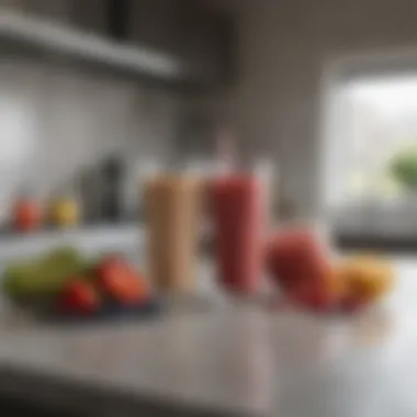 Healthy smoothie ingredients and blender on kitchen counter