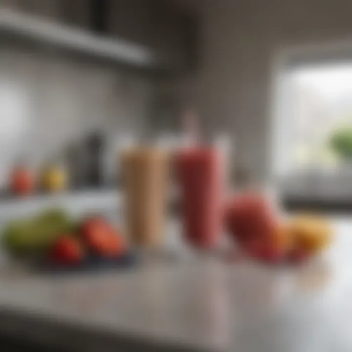 Healthy smoothie ingredients and blender on kitchen counter