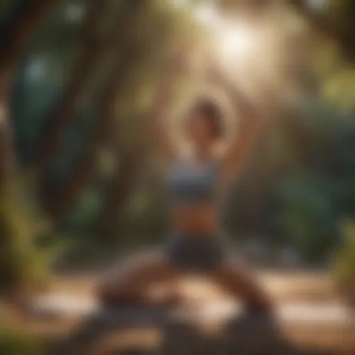 A woman performing yoga in a serene natural setting