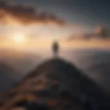 Empowering Vision: Silhouette of a person standing on a mountaintop gazing at the horizon