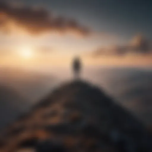 Empowering Vision: Silhouette of a person standing on a mountaintop gazing at the horizon