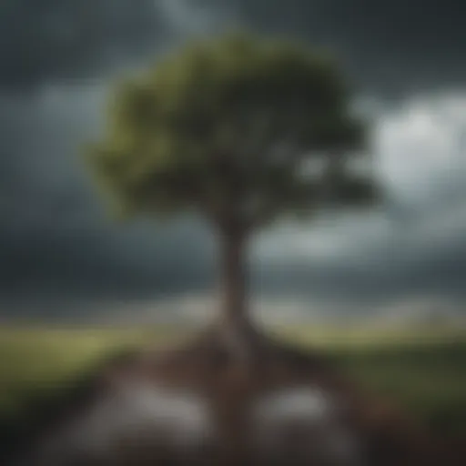 Illustration of a lone tree standing resilient in a storm