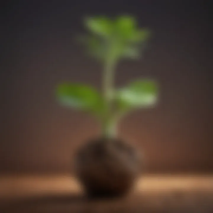 Visual metaphor of a seed sprouting into a flourishing plant representing personal growth