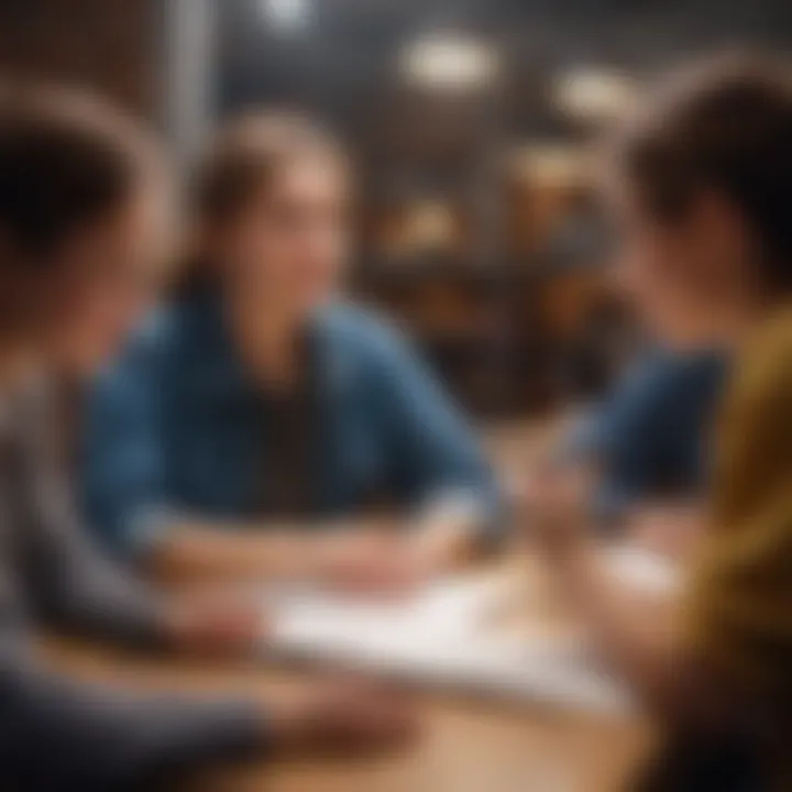 Volunteer tutoring a group of eager students