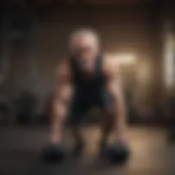 Elderly man lifting dumbbells during strength training