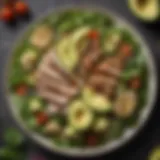 Fresh Green Salad with Avocado Slices and Grilled Chicken