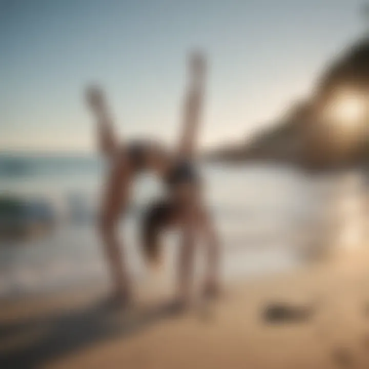 Woman practicing yoga pose on a beach