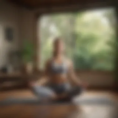 A woman performing yoga pose in a serene setting